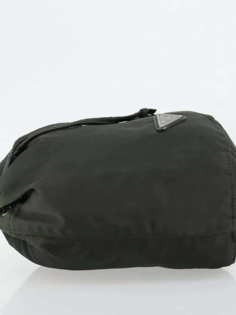 PRADA Drawstring Pouch Nylon Khaki Silver Auth bs34644